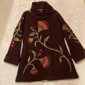 Covelo Brown Appliqued and Embroidered Wool Jacket